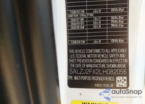 2020 Land Rover Range Rover Evoque S z USA, uszkodzony, nr VIN SALZJ2FX2LH082056